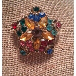 Mid Century Multicolor Crystal Brooch
